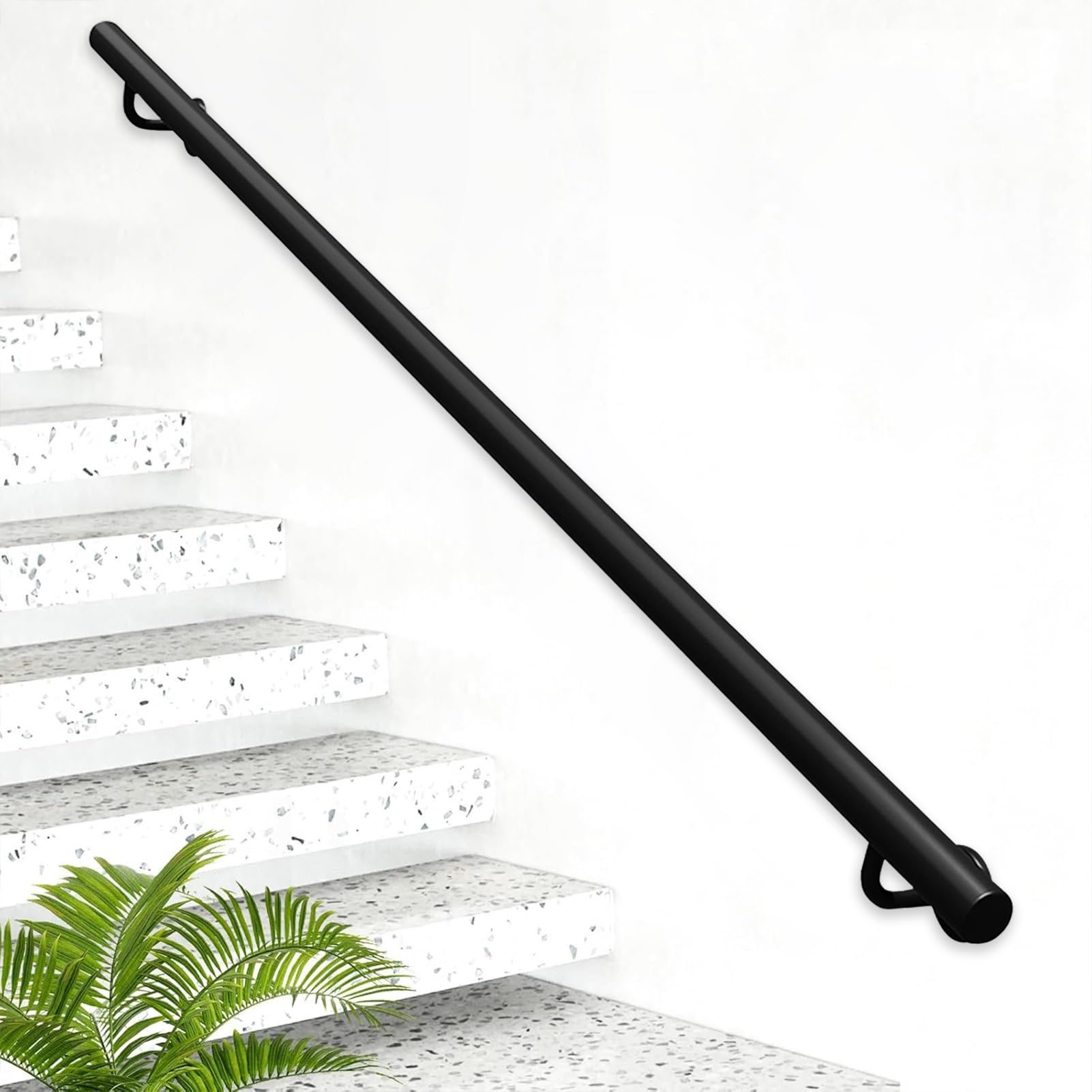 CMBSSTFC Ringhiera in Ferro battuto per Esterni, con Montaggio a Parete, Lunghezza da 1 a 6 m, per ringhiera di Supporto Nera Elegante Vil& Loft (7 piedi/210 cm)