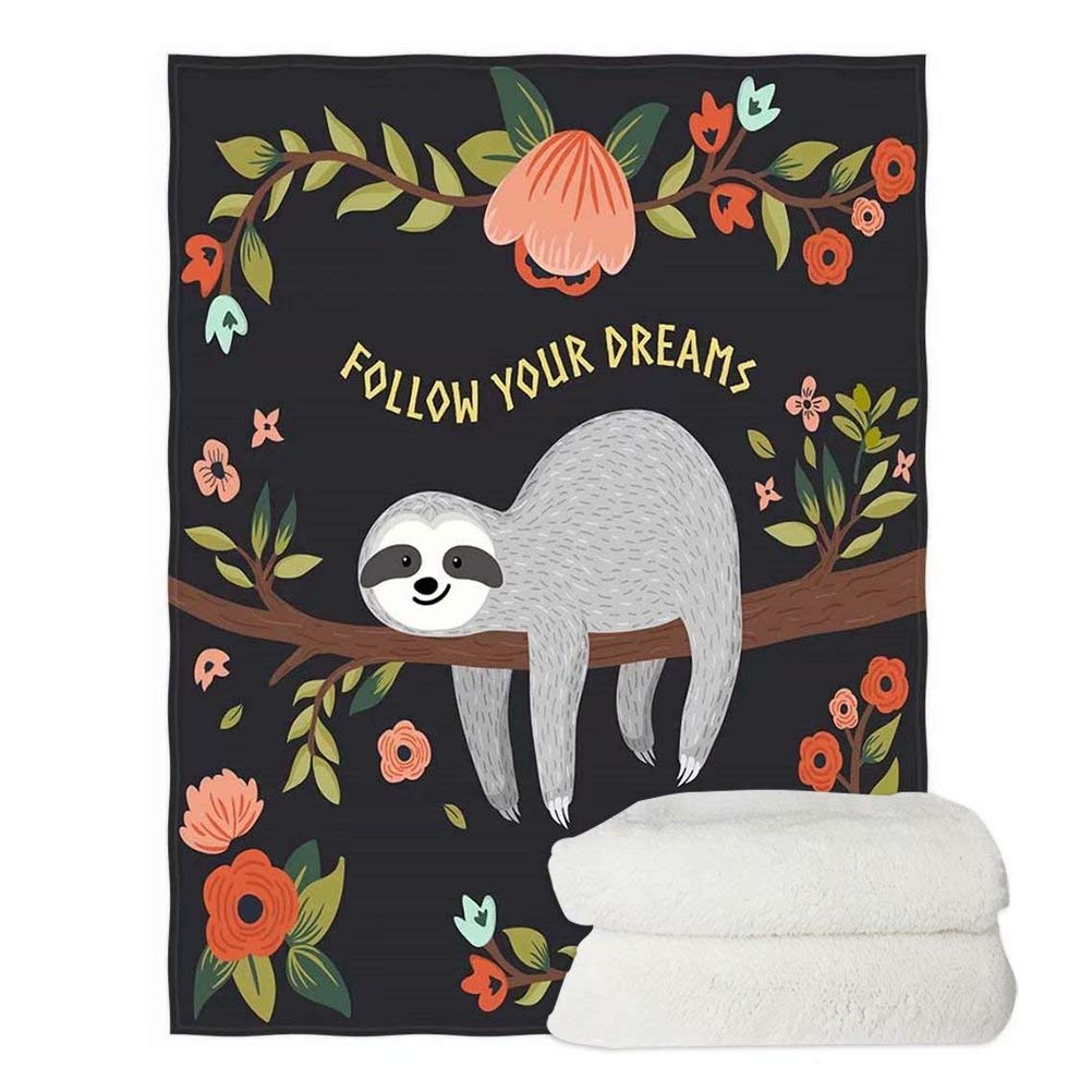 chaqlin Kids Children Throw Blanket Funny Sloth Blanket Soft Bed Couch Travelling Camping Bedding Cover Follow Your Dream Sloth Fleece Blankets-114x152 cm โ image 1