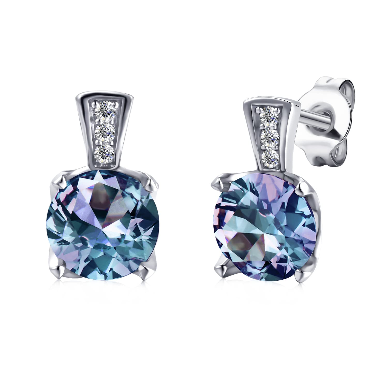 VEMAZAColor Change Alexandrite Earrings 925 Sterling Silver June Birthstone Round Cut Oval Cut Halo Hypoallergenic Drop Dangle Stud Simulated Created Alexandrite Earrings for Women