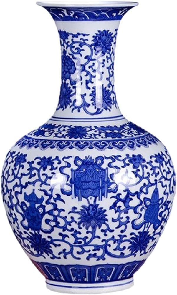 Bzgpmfud Gw20xh33cm Vase Desktop Large Ceramic Flower Arrangement Dried Ornament Blue And White Porcelain Living Room Table Decoration(Gw20xh33cm)