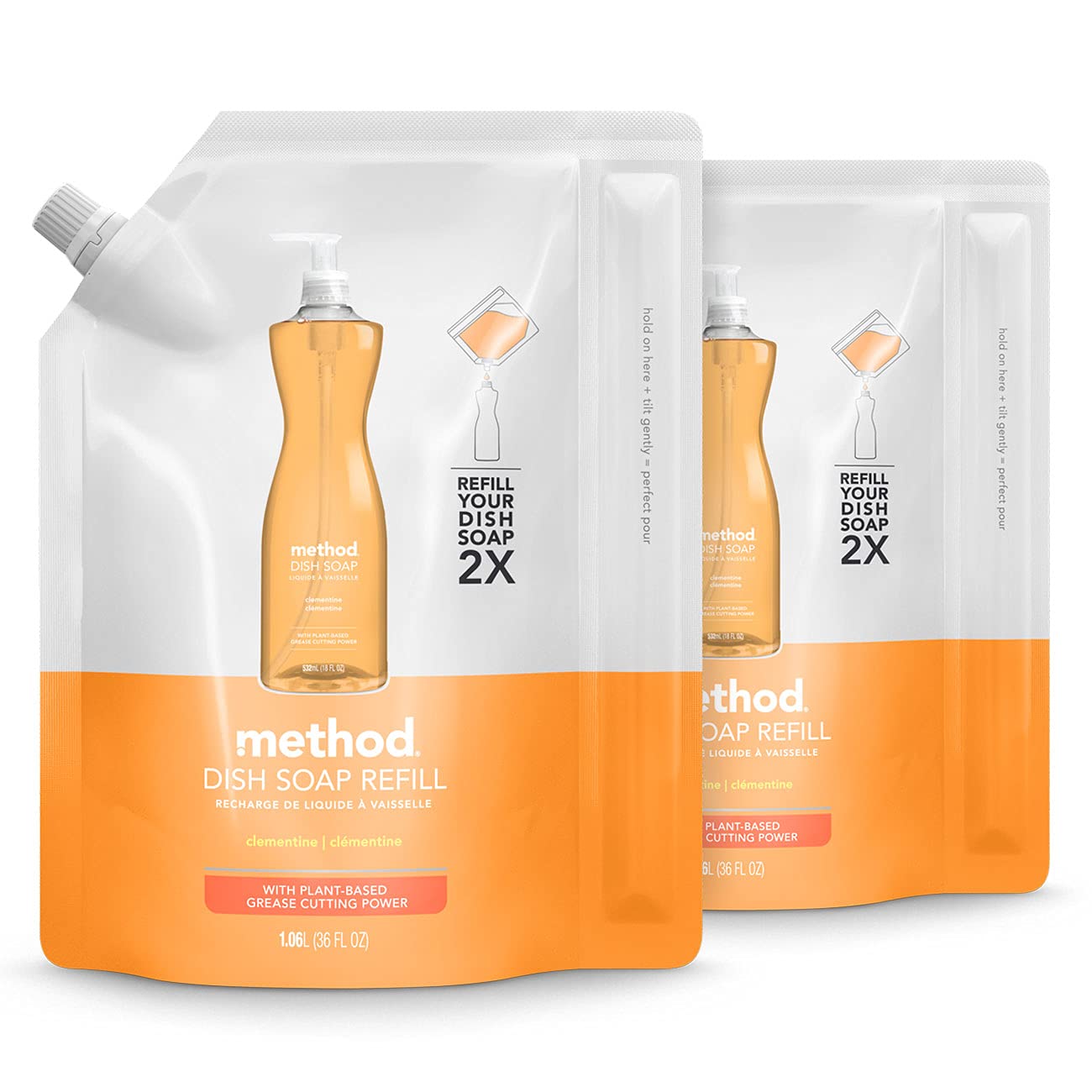 Dish Soap Refills, Clementine, 36 Fl Oz, 2 Pack