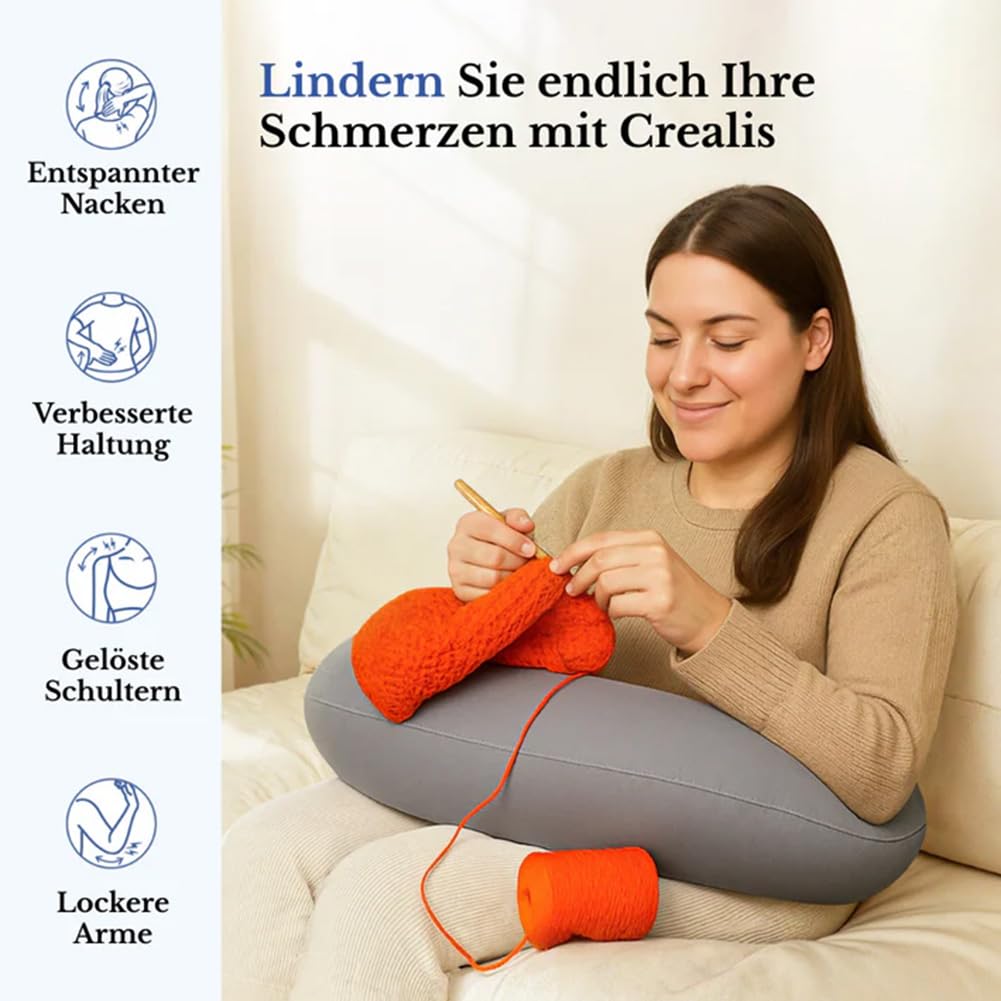 Ergonomisches Kissen Ihr Komfort VerbüNdeter FüR Kreative Momente, Lesekissen FüR Bett Und Sofa, Gaming Kissen, Zum Lesen, Spielen, Arbeiten, HäKeln, Reduziert Arm MüDigkeit (Grau)