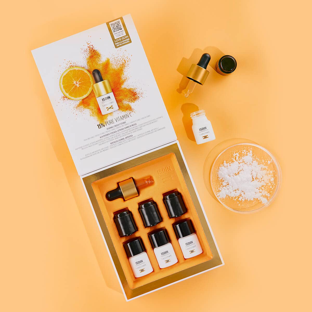 ISDIN Isdinceutics Flavo-C Forte (3 unità) | Siero Viso Antiossidante | 15% Vitamina C in Polvere Pura e Fresca