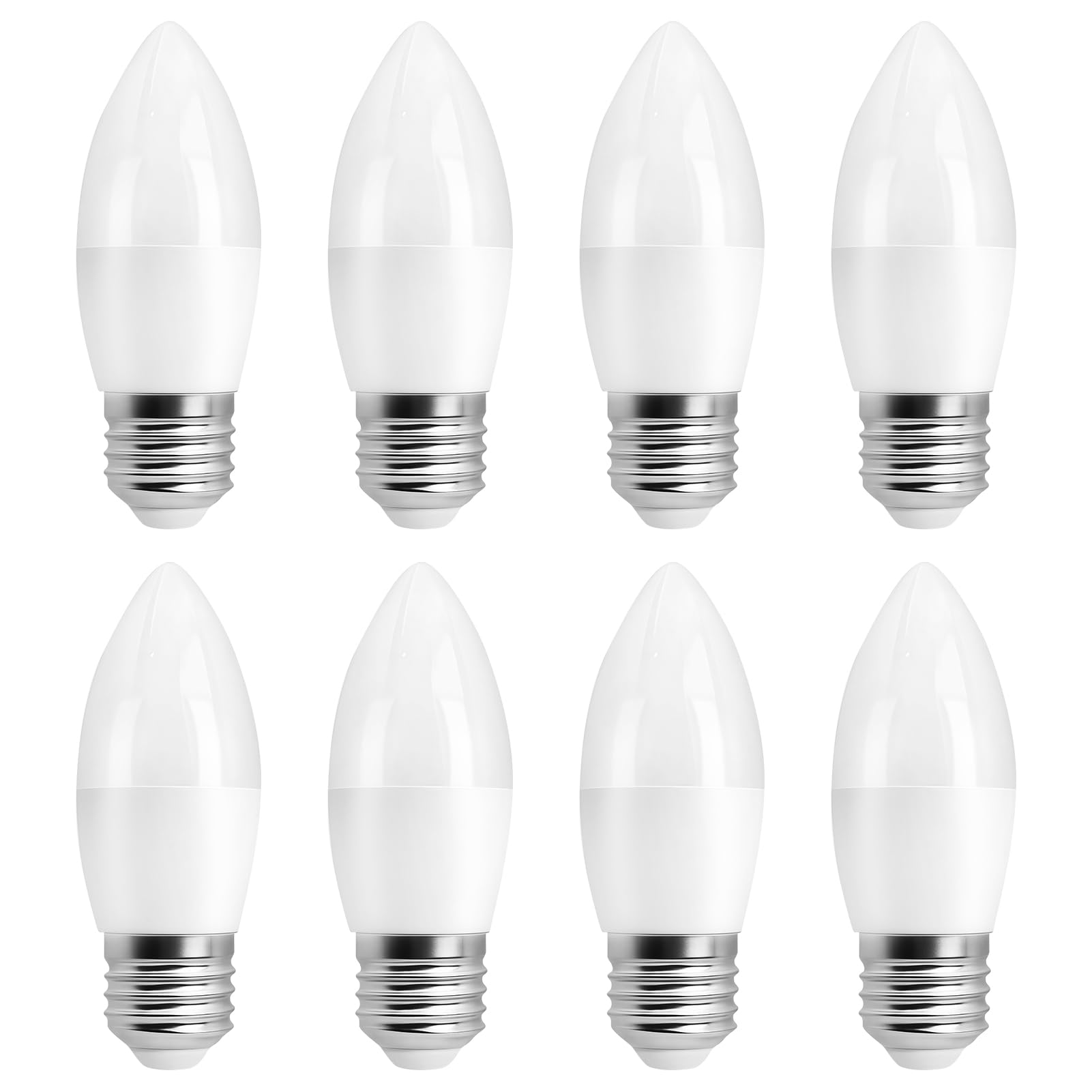 8PCS E27 LED Candle Light Bulbs 5W (40W Equivalent) Edison Screw E27 C37 LED Candle Bulbs 480 Lumens 6500K Cool White ES Energy Saving Light Bulbs Non-Dimmable for Home Office Commercial Chandelier