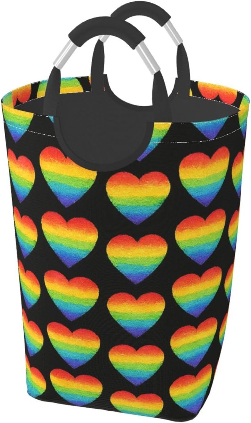 50l Laundry Basket Lgbt Pride Love Heart Waterproof Laundry Hamper Foldable Clothes Laundry Bag With Handles