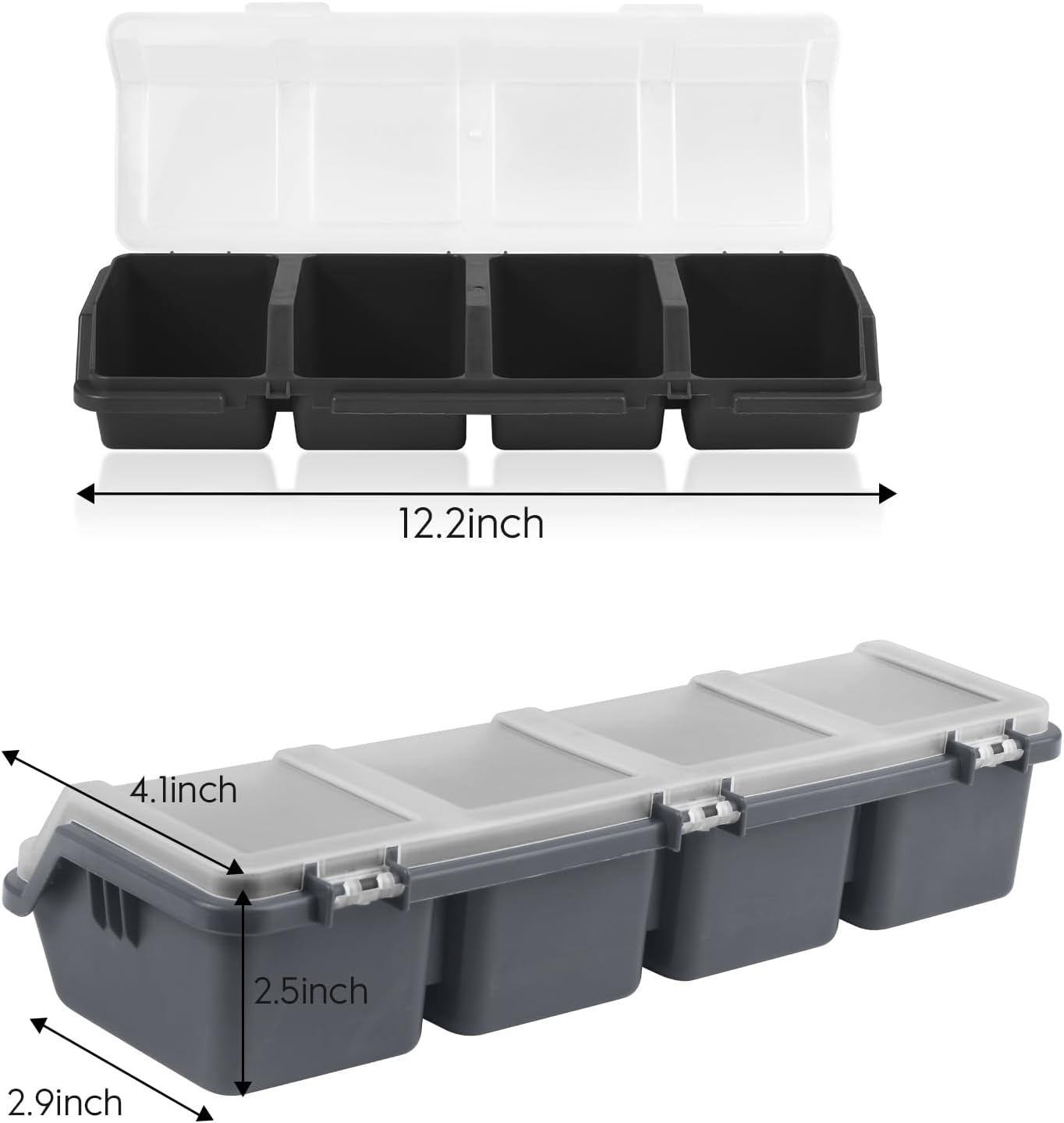 4 Pack Screw Organizer Box with Lids, 4 Compartments Tool Bin Stackable Sorting Screw Toolbox for Garage Nails Hardware Workbench Organizing Storage, Blue & Red & Black & Grey