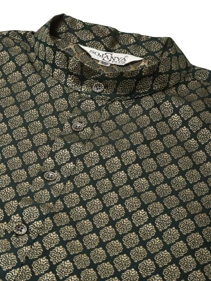 Image of SOJANYA (Since 1958, Men's Silk Blend Grey Kurta Pyjama & Silk Blend Jacket Combo