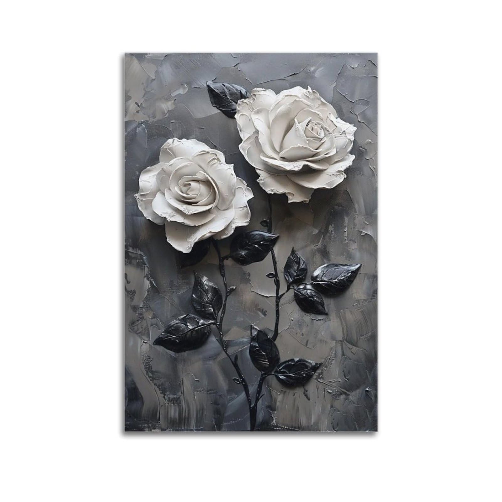 HUERYRYHY Sculpted White Roses 04 Poster Wall Art Canvas Vintage Aesthetic Painting Decor for Rooms 20x30inch Unframe-style