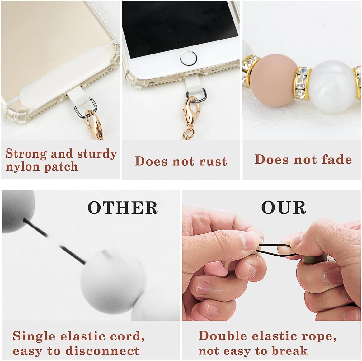 Silicone Beaded Phone Wrist Strap, Cellphone Lanyard with Tether Tab, Hands Free Wristlet Chain Bracelet - Image 3