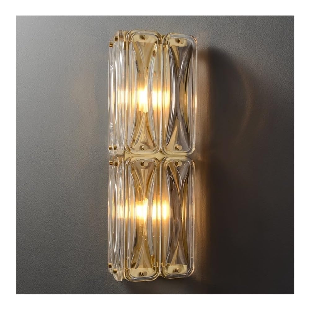 HPTHLY Indoor Wall Lights Fixtures Glass Wall Lamps With Crystal Accents Brass Finishd Wall Sconces For Bathroom Vanity Bedroom Bedside (2Light)