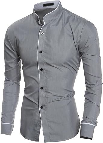 Mens Long Sleeve Stylish Shirts Casual Solid Color Stand Collar Shirts Classic Plain Button Down Dress Shirt