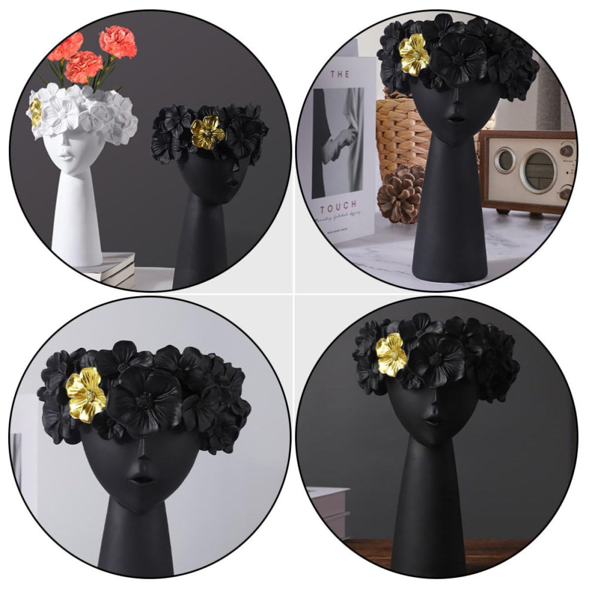 Vaso Decorativo in Resina Nero, Creativo e Artistico per Casa | Contenitore Mobile Antiscivolo, per Camera da Letto e Soggiorno, Accessorio Incluso