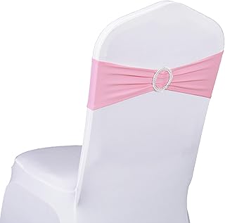 Pack of 50 Spandex Pink Chair Sashes for Wedding Elastic Chair Bows Sashes Bands Buckles Fitting Birthday Party Anniversary Events Ceremony Bridal Baby Shower Decorations