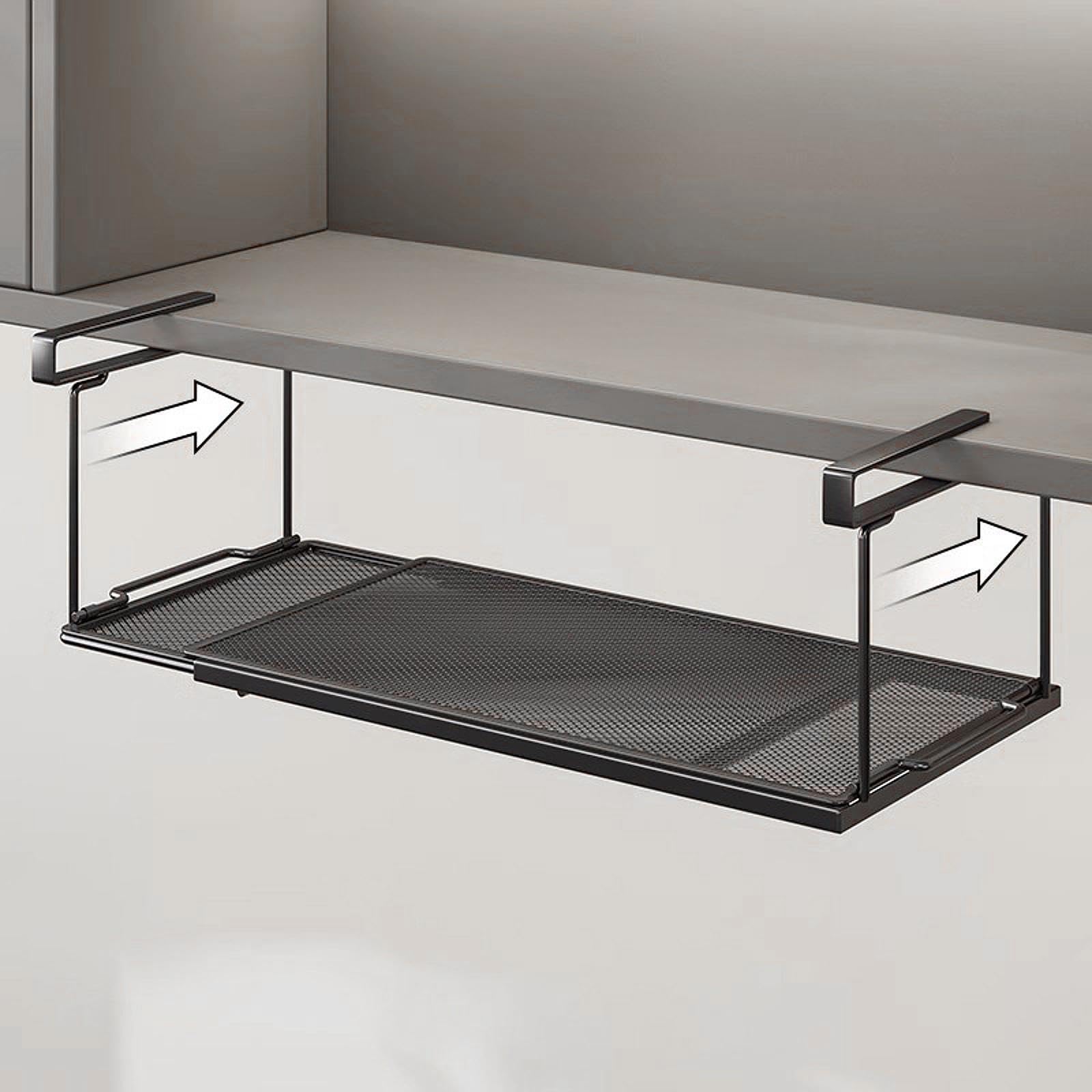 Cestino Portaoggetti Sottopensile Regolabile in Lunghezza, Design Traforato, Cestino Portaoggetti Sottopensile per Armadi, Bagno, Scrivania, Nero