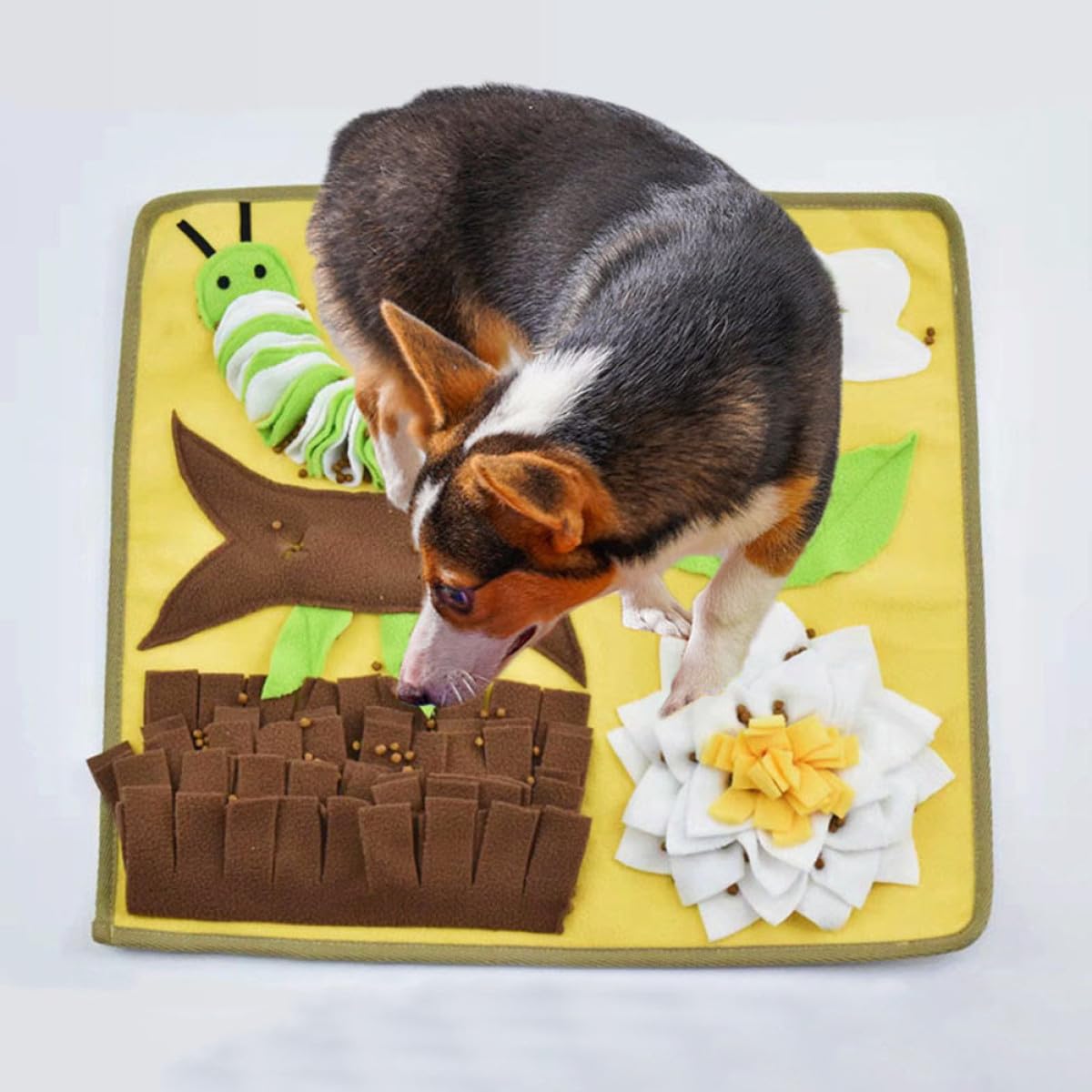 Futtermatte für Hunde Gelb aus Polar Fleece, Bissfest und Faltbar | Futterversteckmatte mit Verstecktem Kissen, Rutschfest, für Welpen und Ausgewachsene Tiere