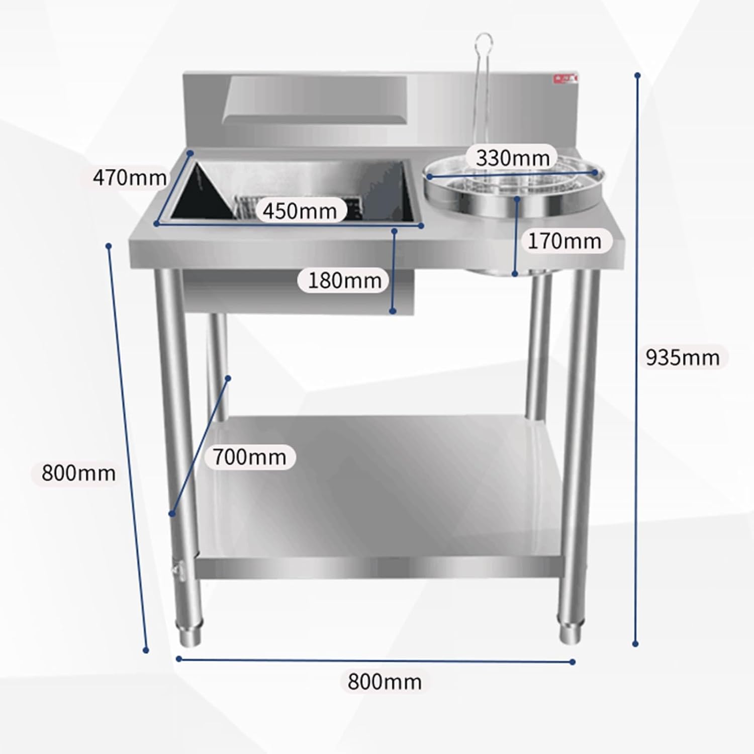 Fried Chicken Breading Table, Commercial Fried Food Prep Table, Heavy Duty Kitchen Breading Station with Stainless Steel containers and Baskets, for Kitchen Restaurant Business(80cm/31.5in)