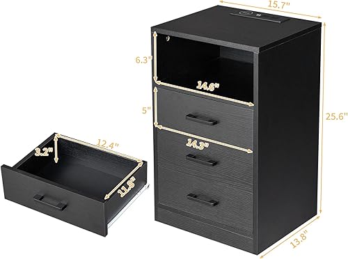 Miniatura 2 de ACLULION Mesita de noche LED con estación de carga, mesita de noche inalámbrica con puertos USB, mesita de noche inteligente con 3 cajones, mesa