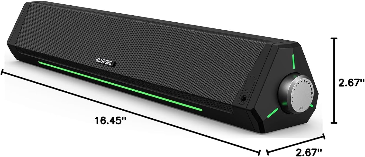 Bluedee Altoparlanti per computer per PC desktop, soundbar del computer, altoparlanti stereo HiFi per computer desktop, Bluetooth 5.0 e 3,5 mm Aux-in PC Soundbar, USB/USB C Powered Gaming Speaker per