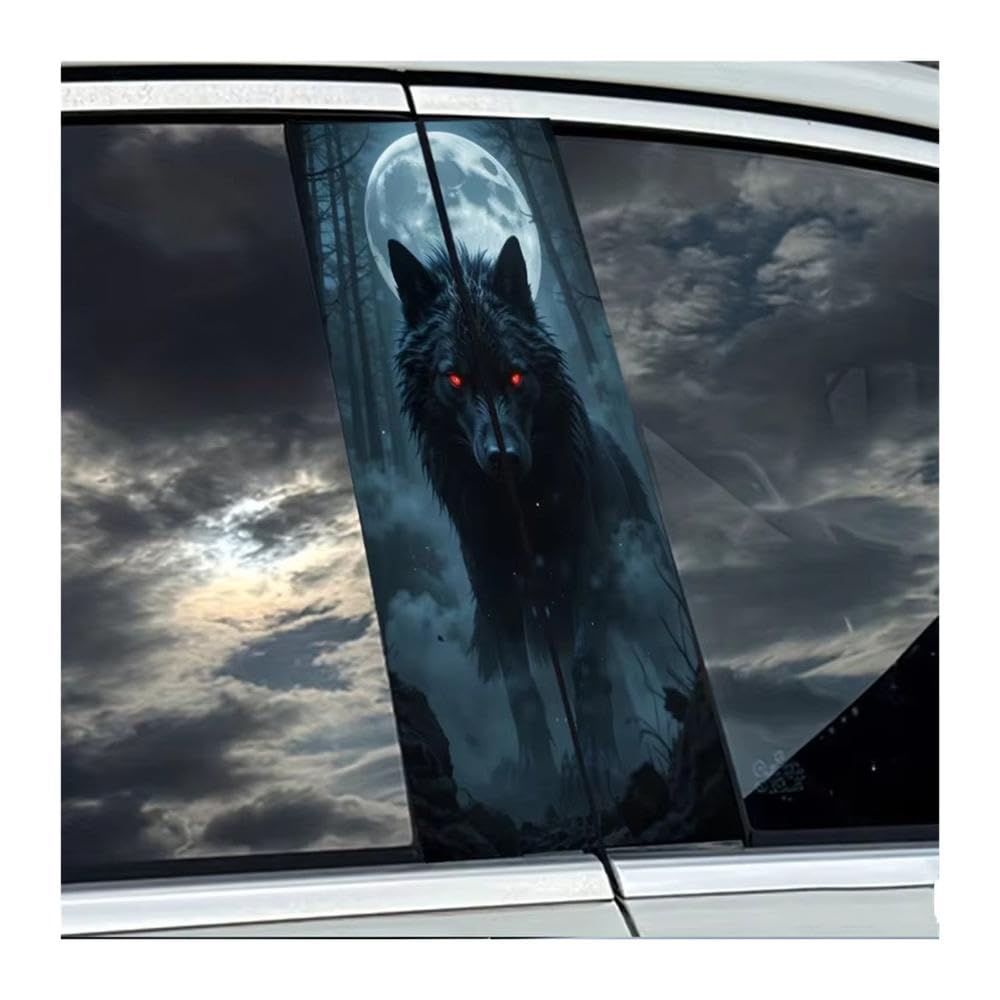 Bertdcx One Color Car B-Pillar Sticker Black Wolf And Full Moon Auto Parts