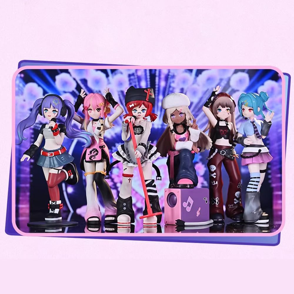 niannyyhouse Anime Blind Box Figur Sammelpuppen Haee Mädchen Musikshow Serie Niedliche Ornamente (6PCs)