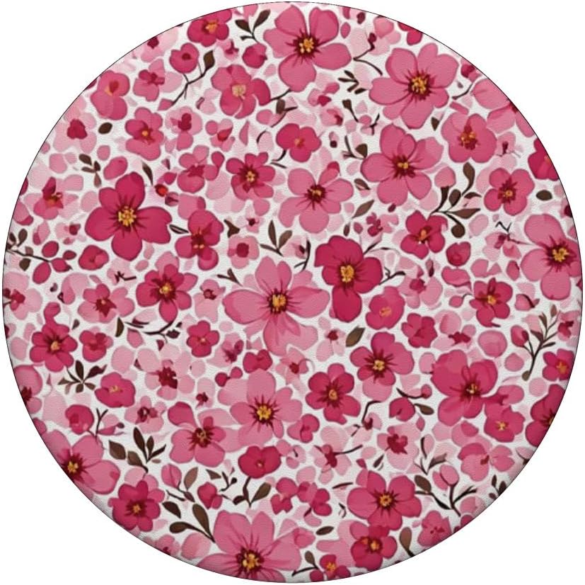 Pink Cherry Floral Pattern PopSockets Adhesive PopGrip - Image 3