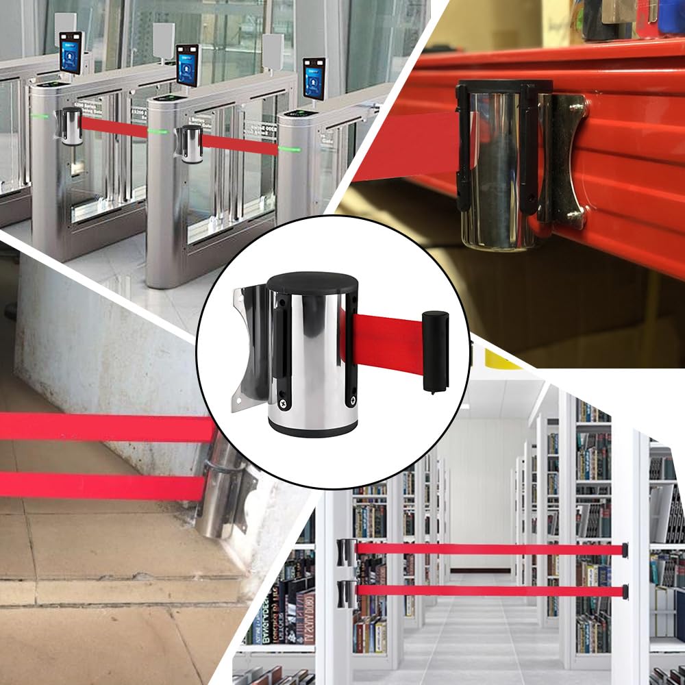 Awesile 5M Montaje en Pared Cinturón Barrera Retráctil Queue Cuerda Barrera Crowd Control Cinta Seguridad retráctil de Muchedumbre Cinta Retráctil Extensible Queue Barrier