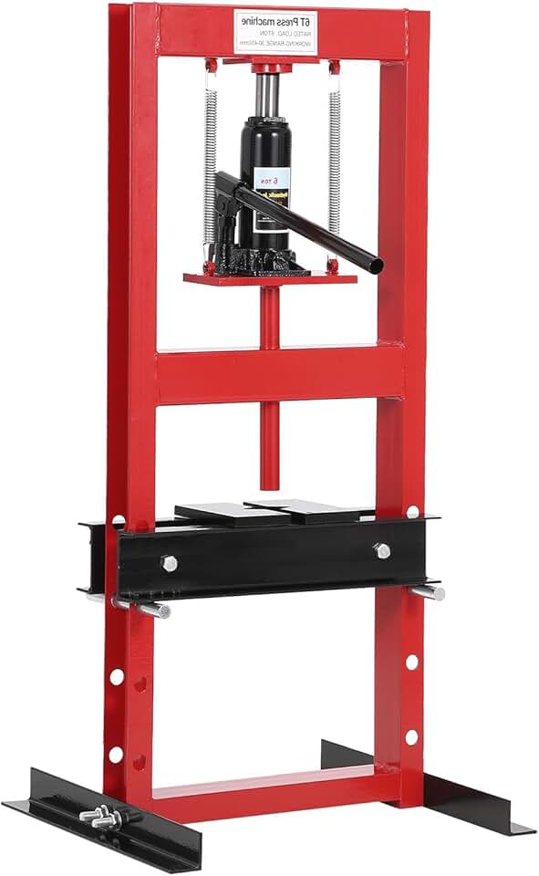 GarveeLife Prensa hidráulica para oficina de 6 toneladas, 6 toneladas/5,896 kg, prensa de rolamento com estrutura H, altura de mesa de trabalho ajustável de 4 sustentações, placas móveis, removedor de