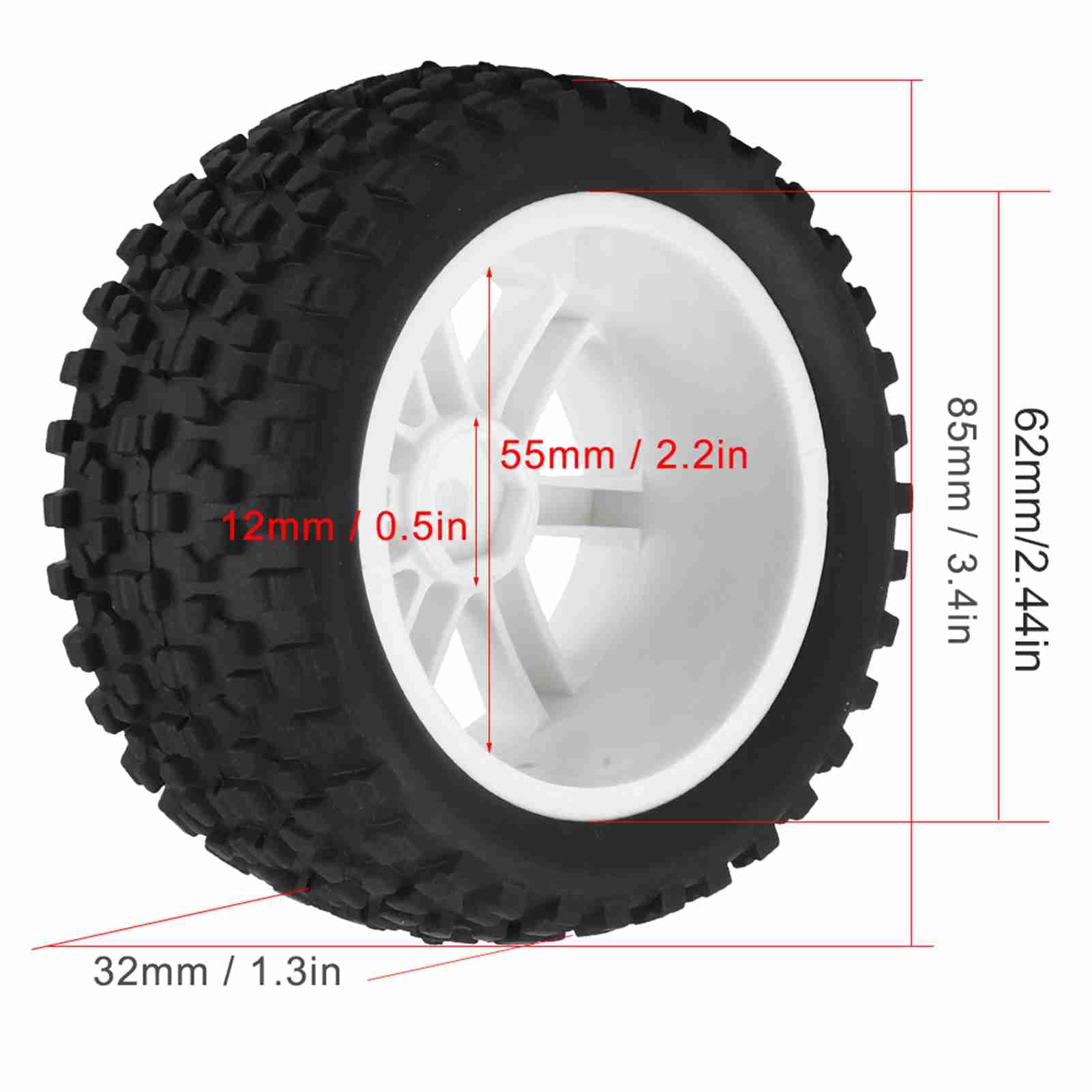 VGEBY1 4pcs RC Racing Tyre, Ruedas 1/10 RC Neumático de Coche Rubber Tire Wheel para ZD Racing LRP Traxxas Buggy Car Model Car Accessories Accesorios De Modelos