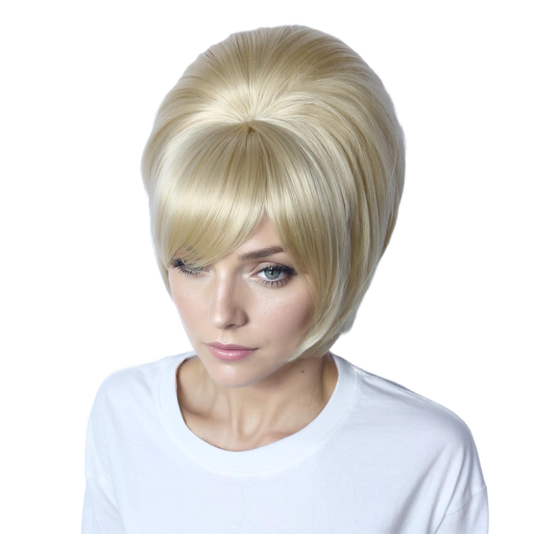 Linfairy Peluca corta de colmena de los años 60 perfecta para fiestas de Halloween cosplay y pelucas abullonadas (Blonde)