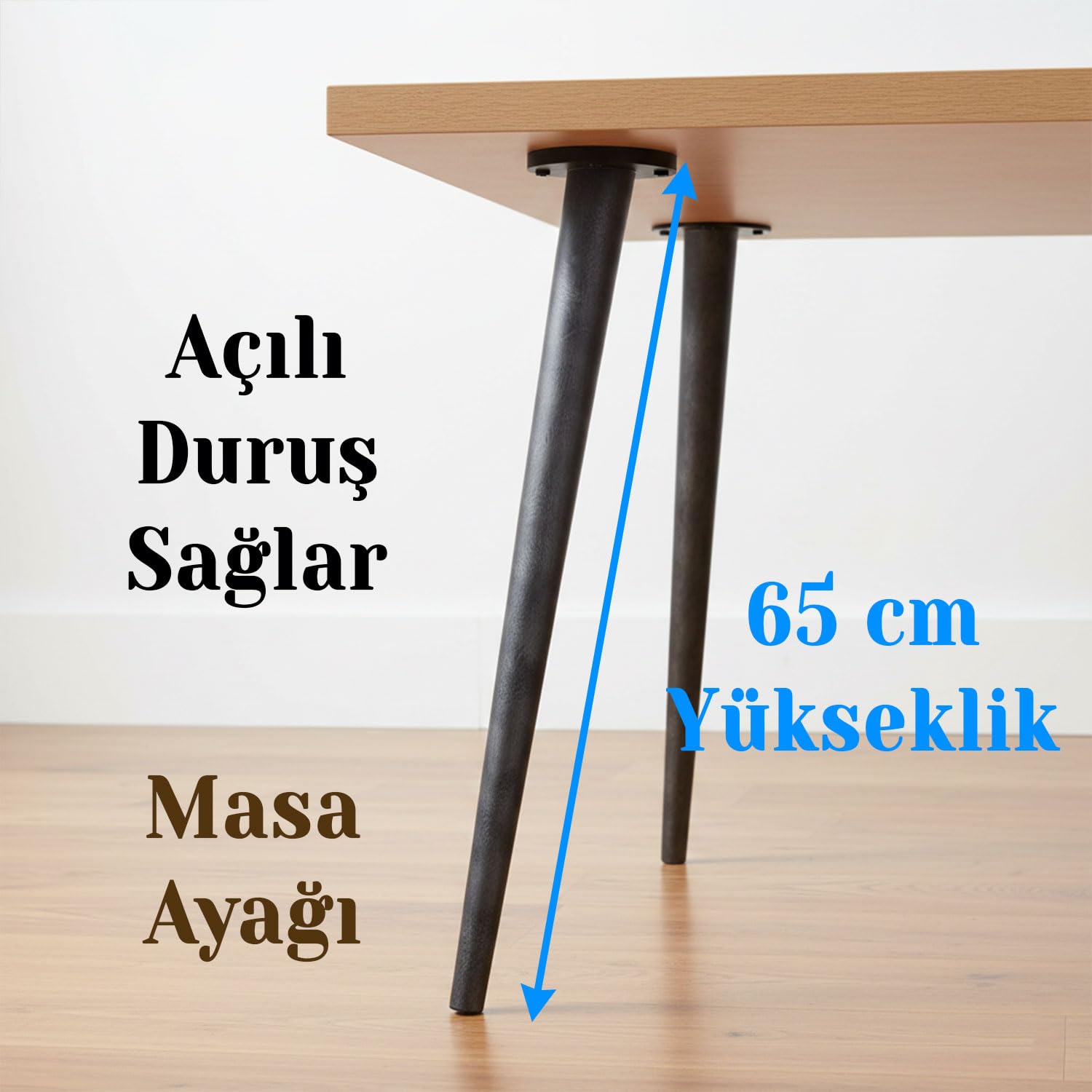 Antrasit Açılı Ahşap Masa Ayağı 65 cm Mobilya Dayanıklı Tasarım Masa Konsol Ünite Sehpa Dolap Ayak