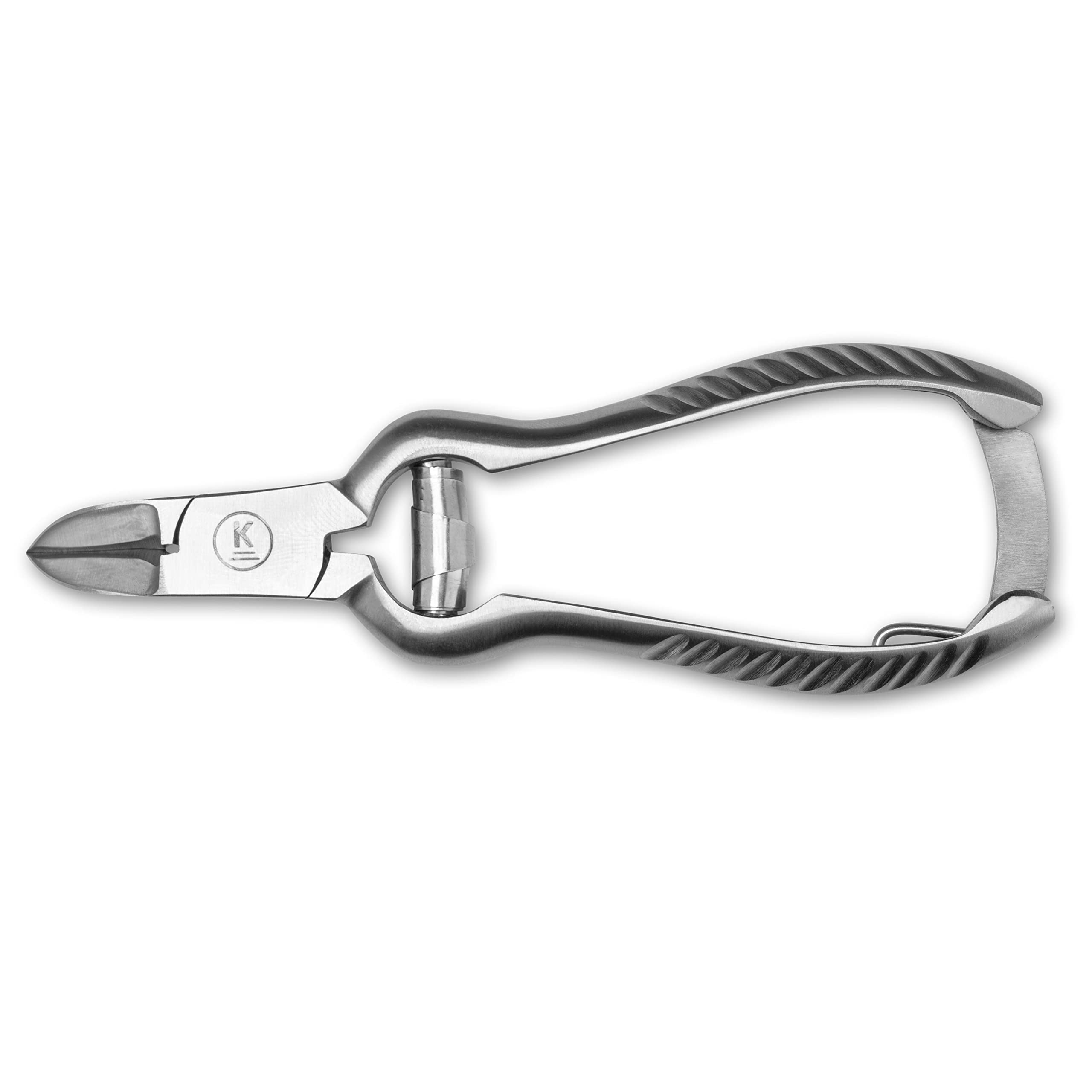K-Pro Pince à ongles professionnelle en acier inoxydable pour ongles des orteils forts, épais et durs - 14 cm courbée avec ressort tampon - Poignée antidérapante - Parfait pour les personnes âgées