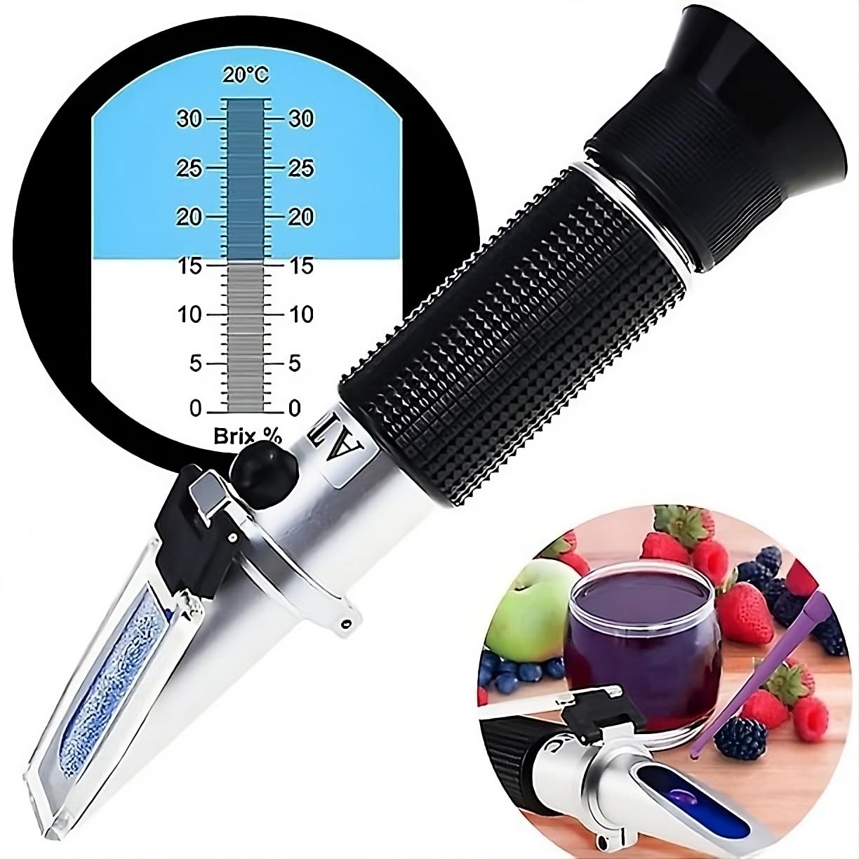 HANIMAX 0-32% Brix Meter Hand Held Refractometers with Automatic Temperature Compensation for Sugar Content Measurement such as soft drinks, fruit juices, maple syrup