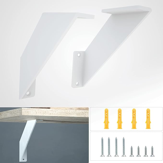 Soportes Triangulares de 20 cm para Estanterías Decorativas, Paquete de 2, Color Blanco