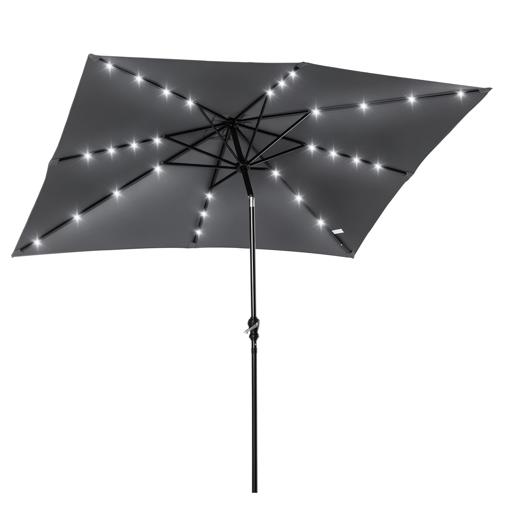 Outsunny Sombrilla Terraza Exterior 2,7x2x2,5 m Inclinable Luces LED | Sombrilla de Jardín, Techo hasta 45°, Poste de Acero, Manivela, Parasol para Patio Terraza