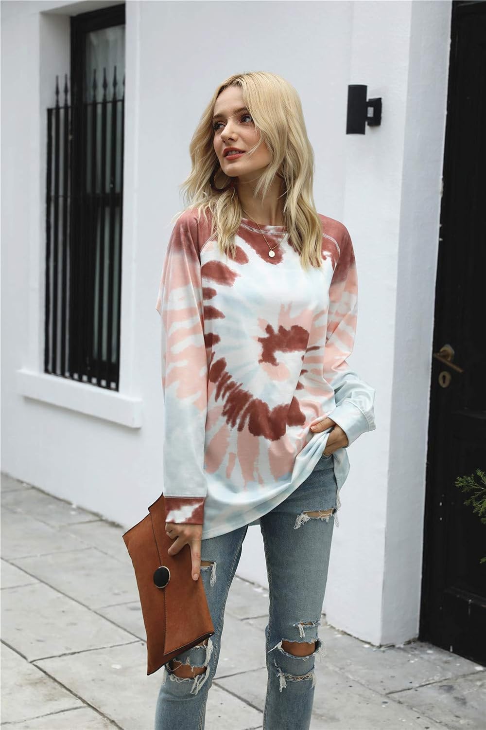 Famulily Womens Tie Dye Sweatshirt Casual Long Sleeve Crewneck Pullover Shirts S-XXL - Image 2