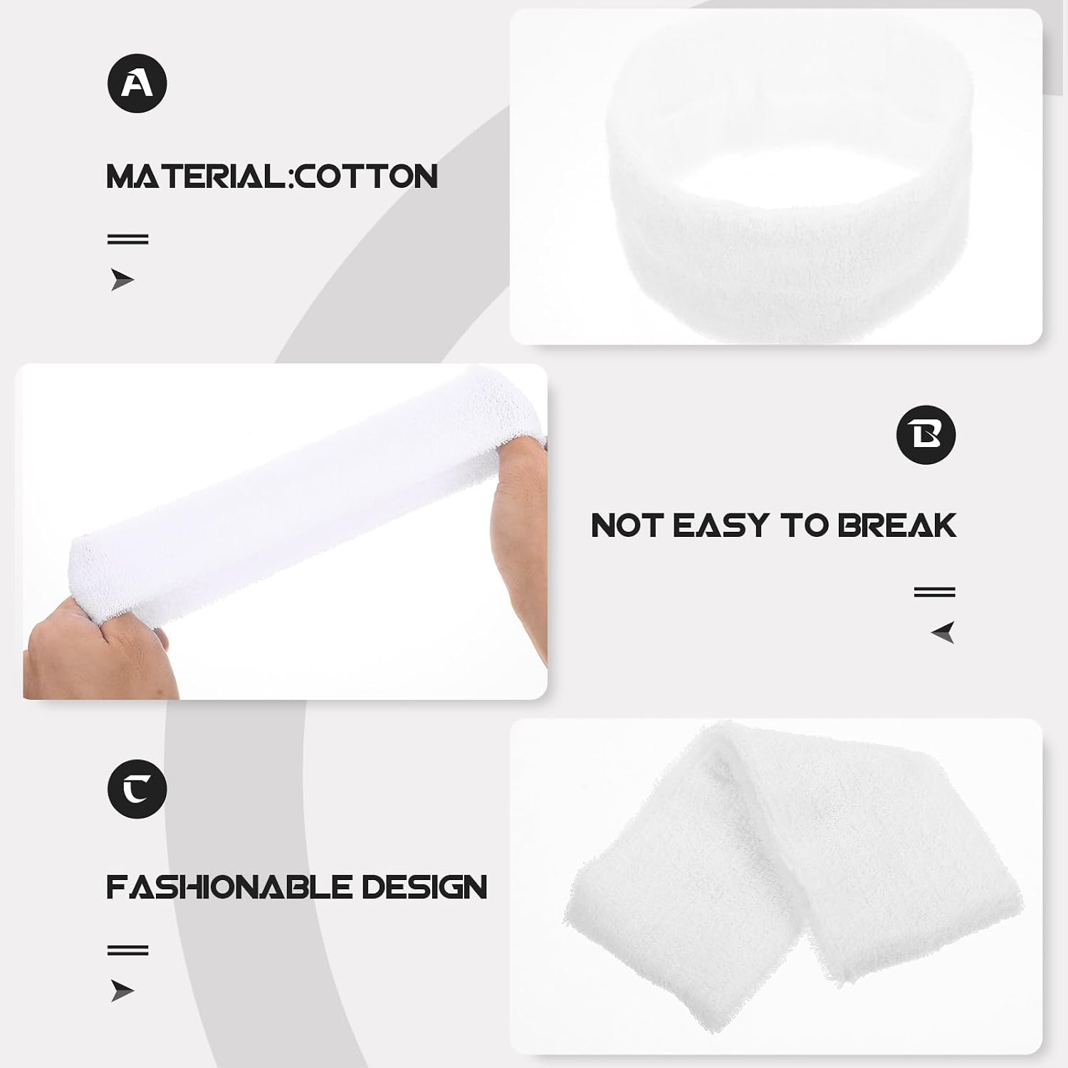 5pcs White Sports Sweat Headbands Elastic Fitness Hair Bands Sweat Absorbing Comfortable Yoga Running Accessories for Women