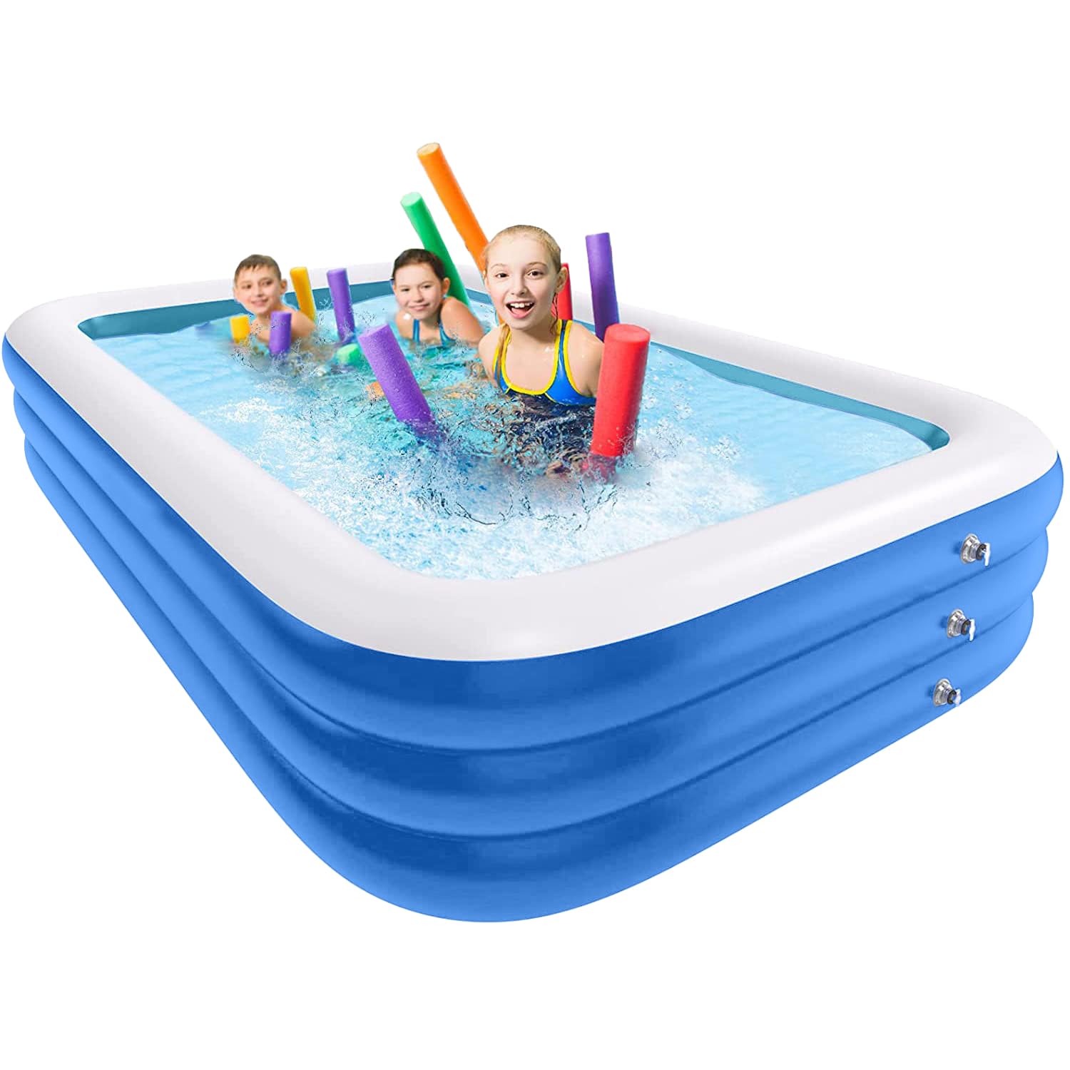 SYGA Rectangular Family Swimming Pool Inflatable Tub Kiddie 3 Layer 150cm Length*105cm Width*55cm Height Bathtub for Kids, Adults, Outdoor, Garden, Backyard, Pool Party