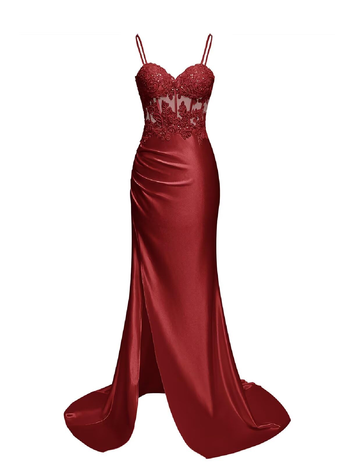 Xijun Spaghetti Straps Satin Prom Dresses 2025 Lace Appliques Mermaid Long Formal Evening Gown with Slit