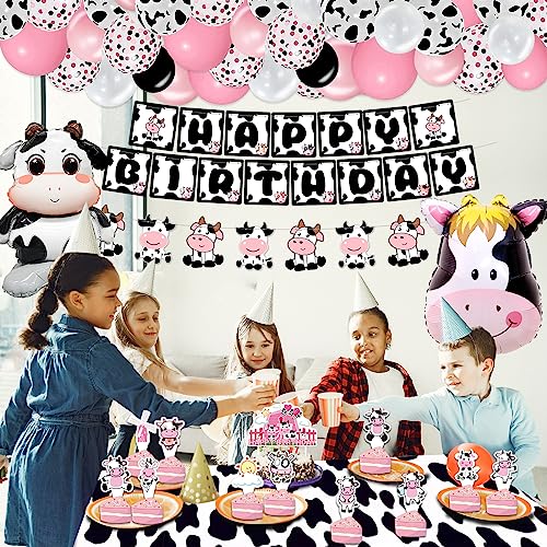 Cow Party Decorations, Cow Print Birthday Decorations Include Pink Cow Balloon Garland Arch Kit Tablecloth Happy Birthday Banner Toppers Balloons For Farm Cow Themed Birthday Party Supplies For Girl #TOP1