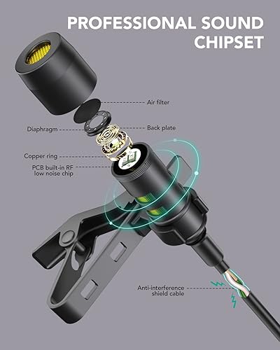 Miniatura 2 de PoP voice Micrófono profesional de solapa Lavalier Micrófono de condensador omnidireccional para iPhone Android Smartphone micrófono de grabación