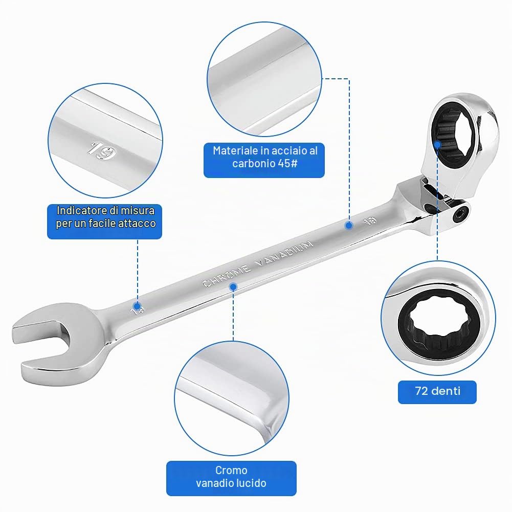 Wakects Set Chiavi Cricchetto Combinate, Set di chiavi inglesi a cricchetto 8-19 mm, 12 Pezzi Chiave a cricchetto con cassetta