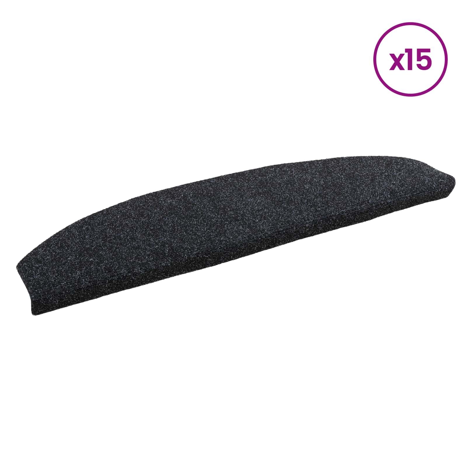 Tapis d'Escalier Auto-Adhesifs 15 Pieces 80 x 24,5 x 3,5 cm Noir