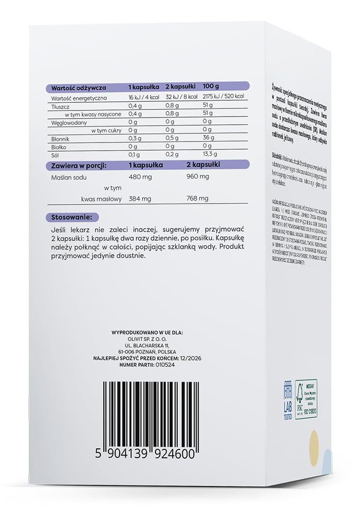 Osavi Butyrate de sodium SR, 960mg - 60 Capsules Vegan | Butyran de sodium microencapsulé | Haute teneur en acide butyrique | Inodore et insipide | Vegan, sans gluten, sans soja, sans OGM