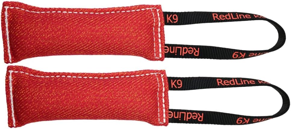 Redline K9 French Linen Tug Toy (3" x 8") 1 Handle- Bundle of 2 Dog Tug Toy (Black)