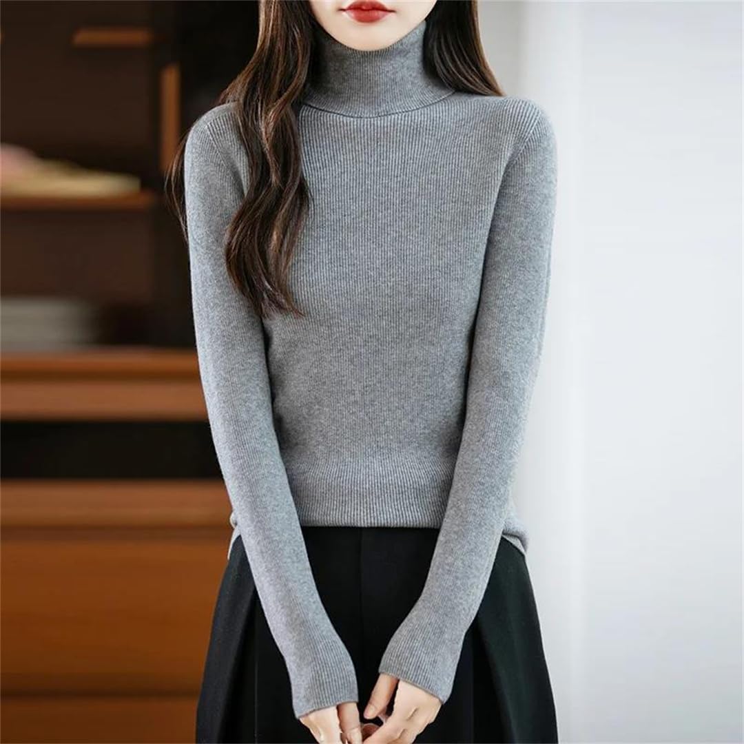 レディース フリース裏地 ハイネックセーター スリムフィット ニットプルオーバー カジュアル ロングスリーブ ウォーム トップス
