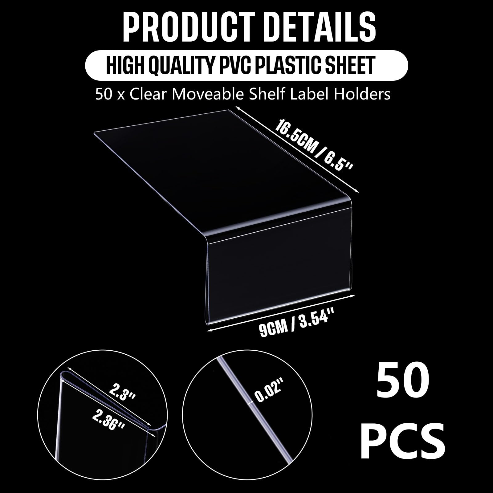 Containlol 50 porta etichette mobili per mensole, trasparenti, per librerie, librerie, mensole, librerie, mensole, etichette, librerie, uffici, aule e la casa (16,5 x 8,9 x 6,9 cm)