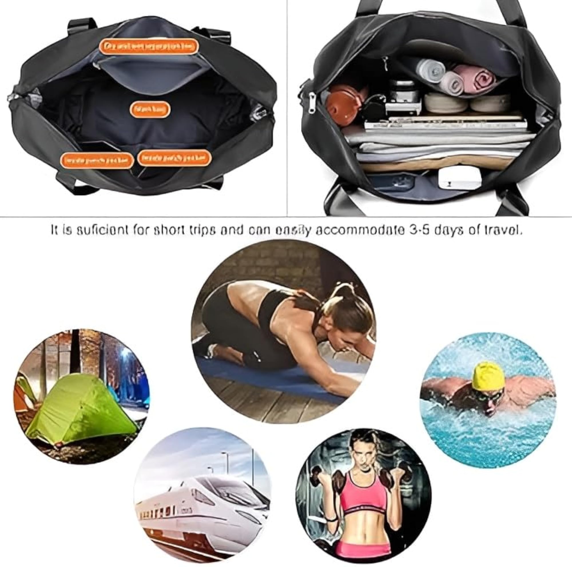 Nylon Foldable Travel Bag, 41 Litres, for Women & Men