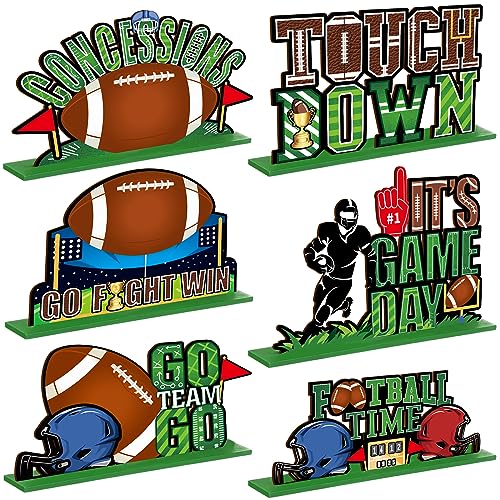 Hoolerry 6 Pcs Football Decor Football Centerpieces for Table Rugby Wooden Blocks Tabletop Signs for Home...
