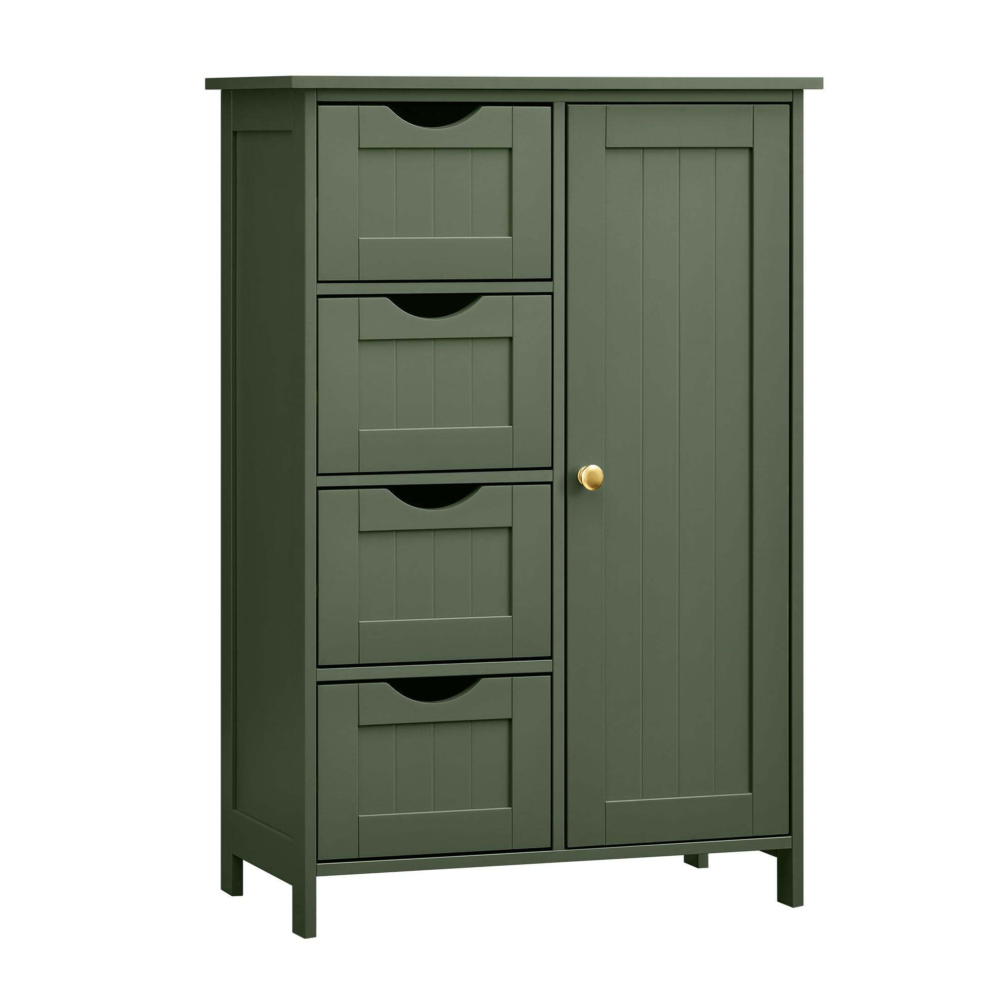 VASAGLE Badezimmerschrank, schmaler Badschrank, Beistellschrank, Kommode, mit 4 Schubladen, Schranktür, verstellbare Ablage, 30 x 55 x 82 cm, waldgrün LHC041C01