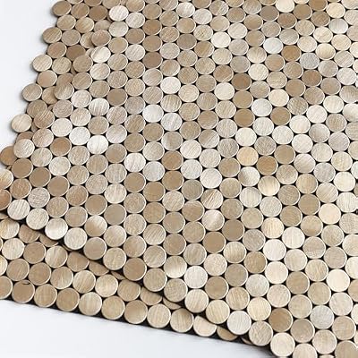 M MOFIT Small Penny Round Peel and Stick Backsplash Tile for Kitchen Wall,Metal Mosaic Tiles Stickers for Bathroom Behind Stove Fireplace (10sheets,Champagne Gold)